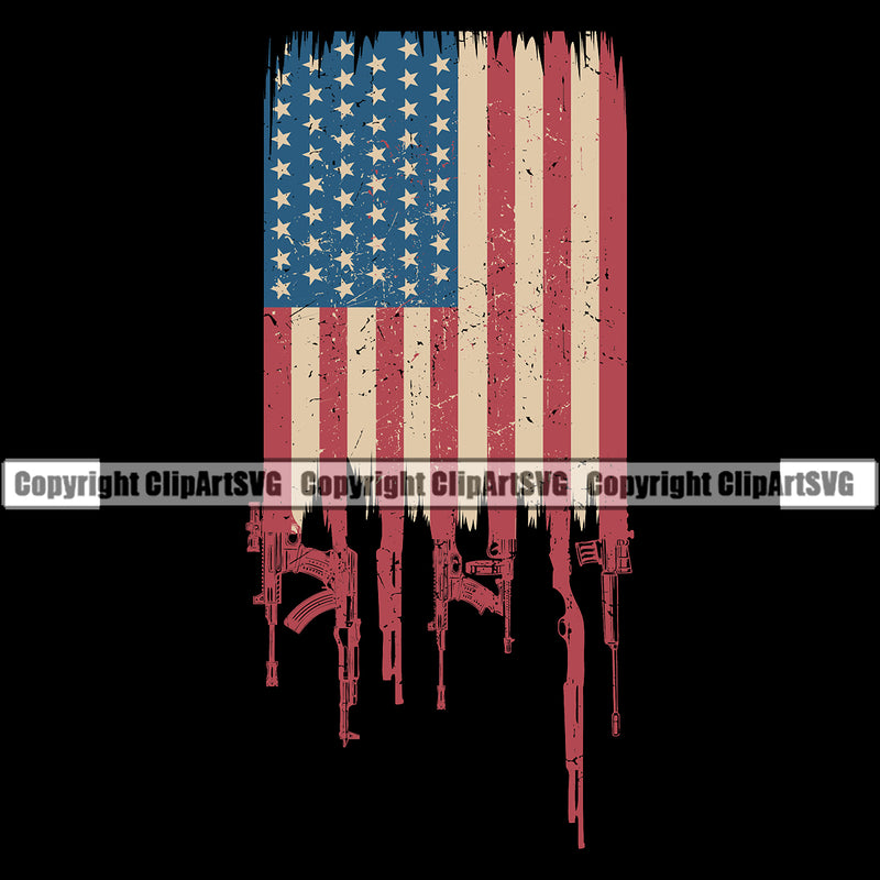 USA Flag Distressed Machine Gun Rifle Stripes Weapon Rights United States America 2nd Amendment American Flag Color Design Element Under Black Background Military Army Art Design Logo Clipart SVG