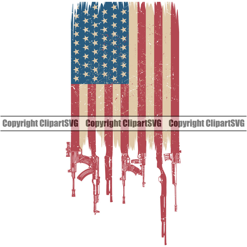 USA Flag Distressed Machine Gun Rifle Stripes Weapon Rights United States America 2nd Amendment Soldier Flag Guns Color Flag Design Element American Military Army Art Design Logo Clipart SVG