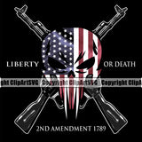 USA Flag Gun Weapon Rights United States America 2nd Amendment Soldier Flag Liberty or Death Skeleton Skull Head Color Black Background Design Element American Military Army Art Design Logo Clipart SVG