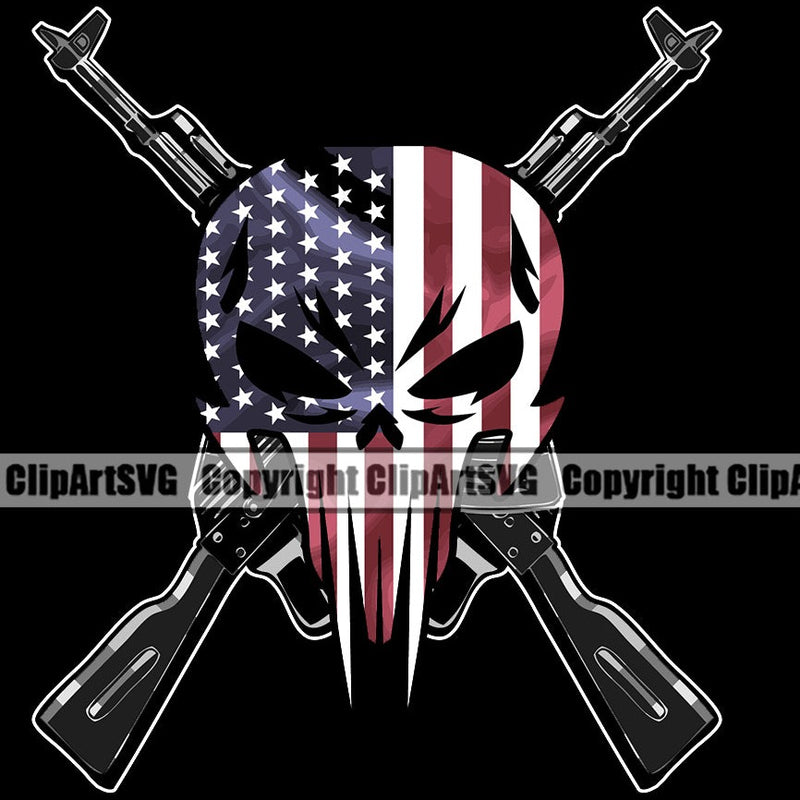 USA Flag Gun Weapon Rights United States America Soldier Flag Liberty or Death Skull Skeleton Head Color Quote Text Design Element Black Background 2nd Amendment American Military Army Art Design Logo Clipart SVG