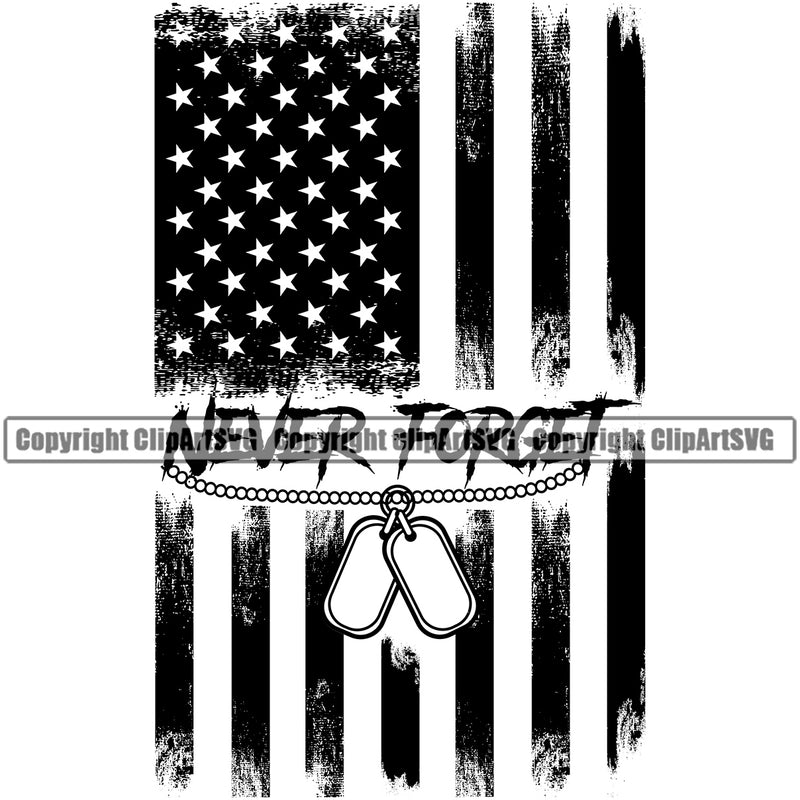 USA Flag Soldier Dog Tags Gun Weapon Rights United States Never Forget Quote Text Design Element Vector Image America 2nd Amendment American Military Army Art Design Logo Clipart SVG
