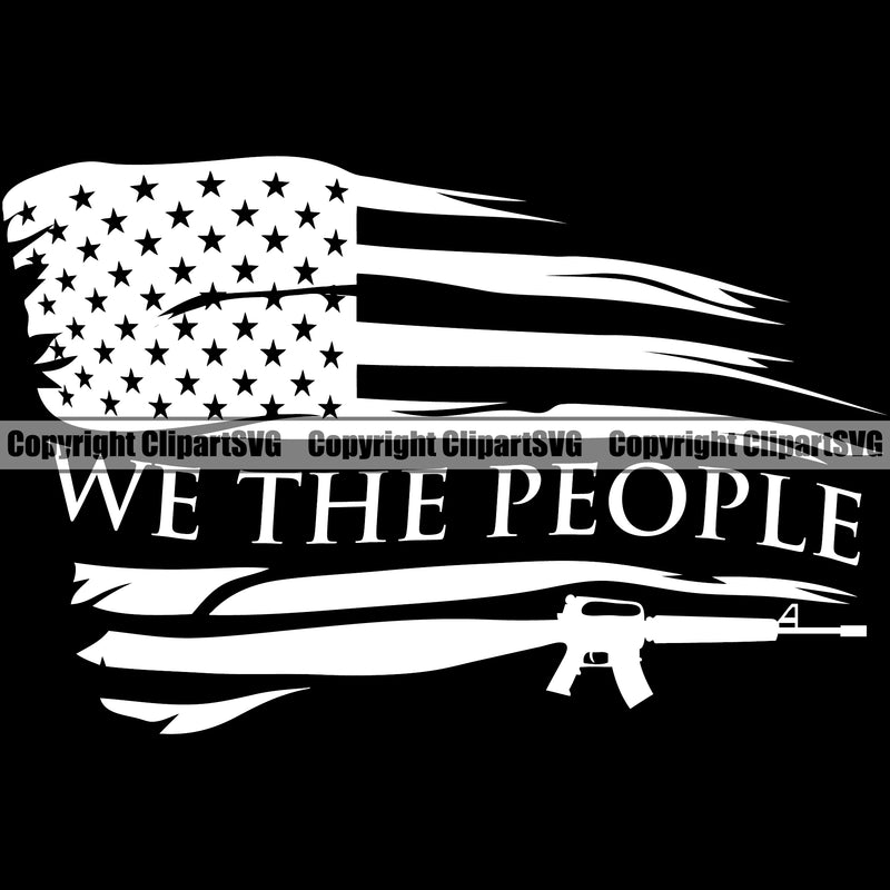 USA Flag Gun Weapon Rights United States America 2nd Amendment American We The People Black Background Design Element White Quote Text Military Army Art Design Logo Clipart SVG