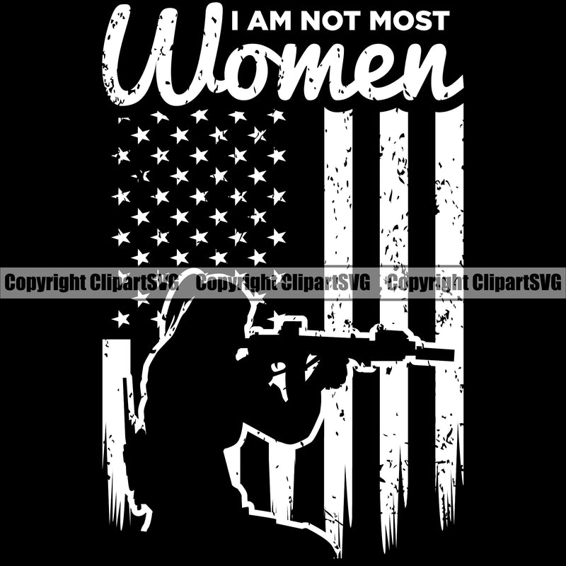 USA Flag Gun Weapon Rights United States America 2nd Amendment American I Am Not Most Woman Silhouette Black Color Vector Design Element Military Army Female Lady Girl Art Design Logo Clipart SVG