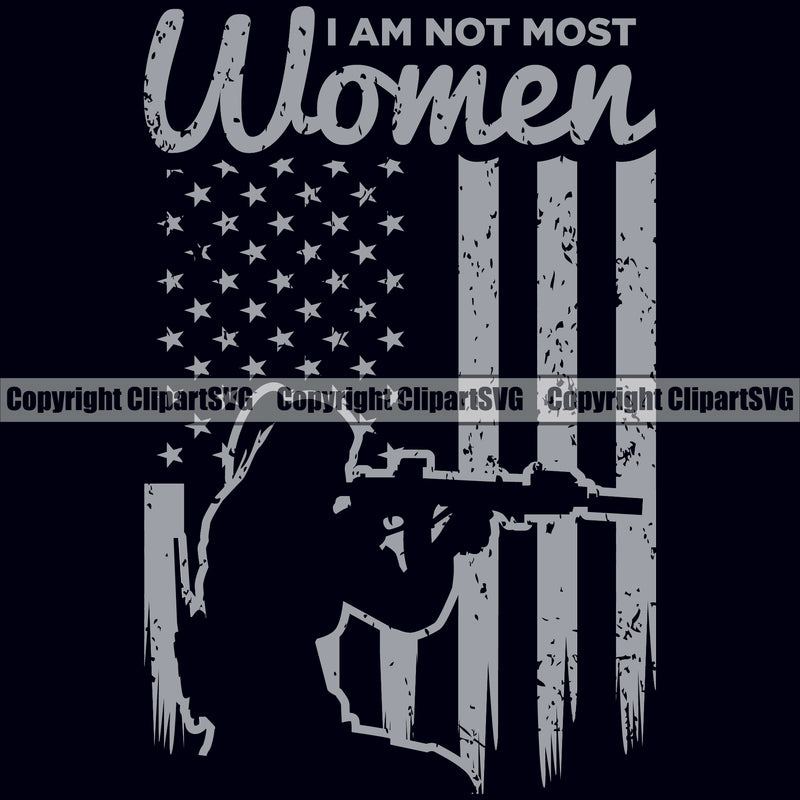 USA Flag Gun Weapon Rights United States America 2nd Amendment I Am Not Most Woman Silhouette Color Design Element American Military Army Female Lady Girl Art Design Logo Clipart SVG
