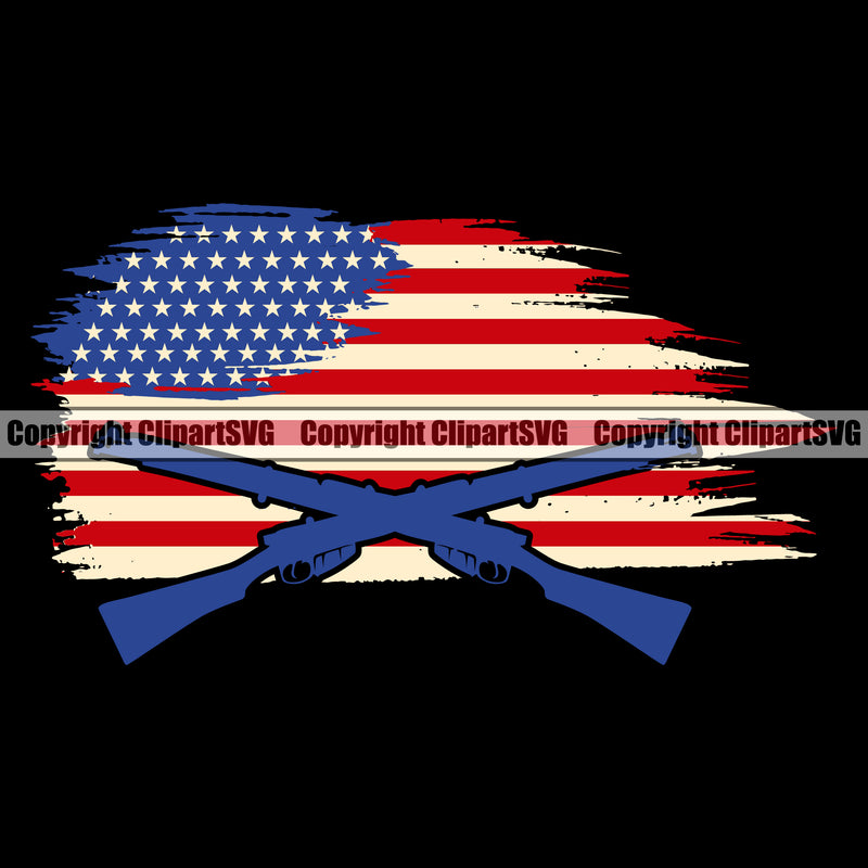 USA Flag Gun Weapon Rights United States Solider Gun Silhouette Double Crossed Machine Gun Rifle Flag Design Element Color America 2nd Amendment American Military Army Art Design Logo Clipart SVG