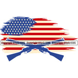 USA Flag Gun Weapon Rights United States America 2nd Amendment American Silhouette Double Crossed Machine Gun Rifle Color Flag Design Element White Background Military Army Art Design Logo Clipart SVG