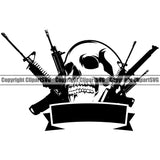 Military Army Gun Weapon Soldier Gun Skull Ribbon Black White Color Design Element Rights 2nd Amendment USA America American Art Design Logo Clipart SVG