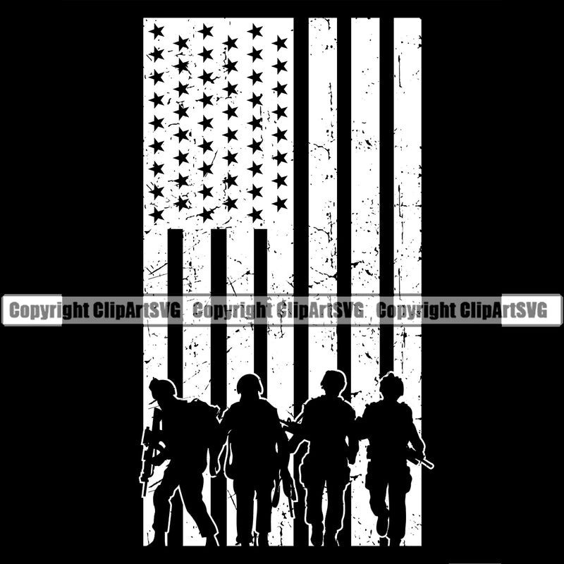 USA Flag Gun Weapon Rights United States America 2nd Amendment American Soldier Logo Flag Soldiers Silhouette Black Color Design Element Military Army Art Design Logo Clipart SVG