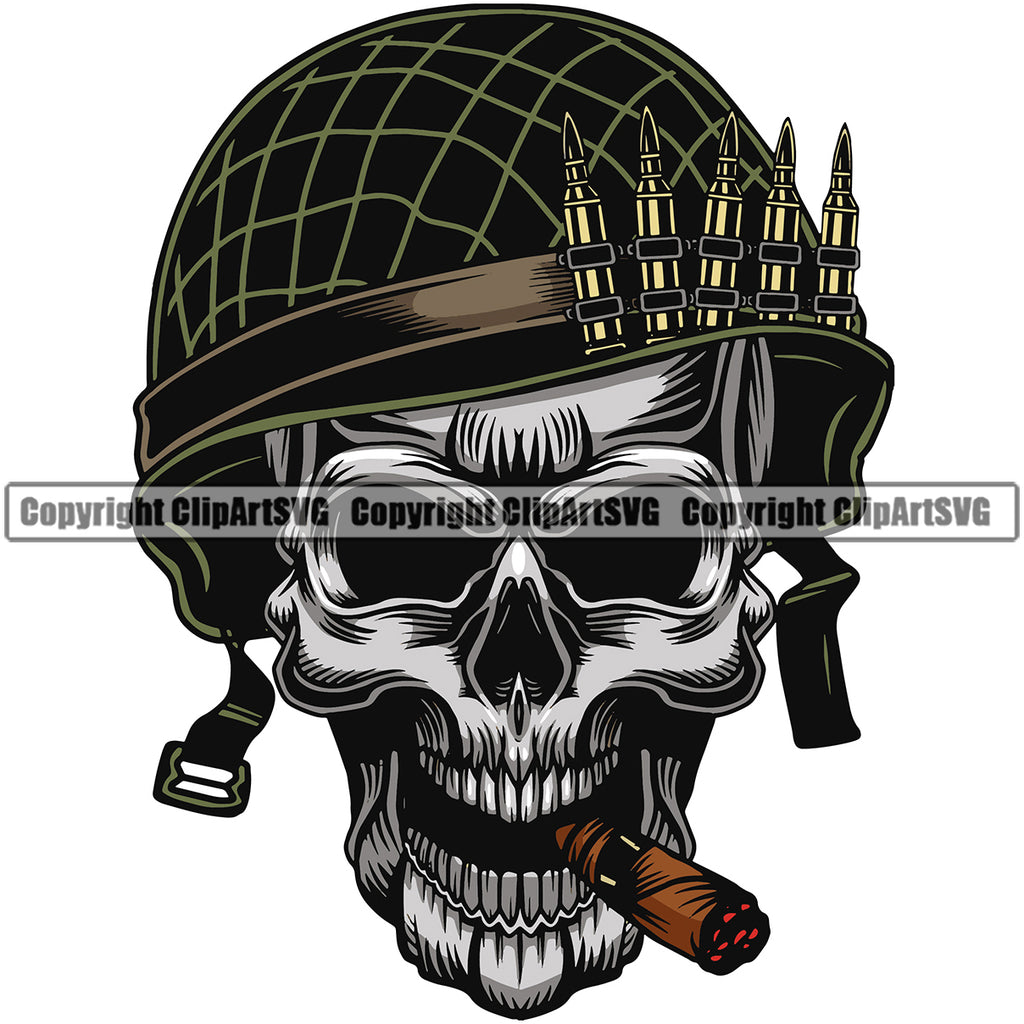 Military Army Gun Weapon Soldier Wearing Helmet Color Skull Head Design Element Smoking Rights 2nd Amendment USA America American Art Design Logo Clipart SVG