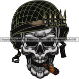 Military Army Gun Weapon Soldier Wearing Helmet Color Skull Head Design Element Smoking Rights 2nd Amendment USA America American Art Design Logo Clipart SVG