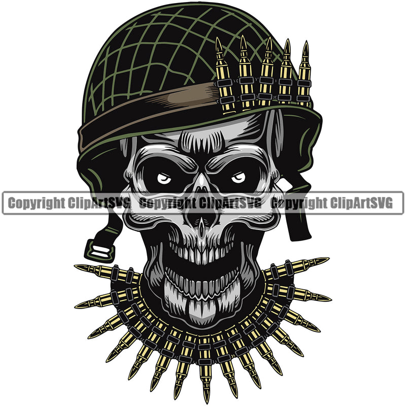 Military Army Gun Weapon Soldiers Skull Skeleton Helmet Bullet Chain Wearing Design Element Rights 2nd Amendment USA America American Art Design Logo Clipart SVG