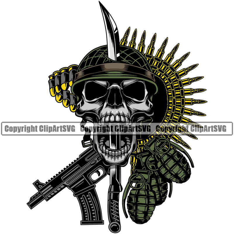 Military Army Gun Weapon Soldier Skull Helmet Grenade Rifles Bullets Color Design Element Rights 2nd Amendment USA America American Art Design Logo Clipart SVG