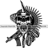 Military Army Gun Weapon Soldier Skull Helmet Grenade Rifles Bullets Black White Color Design Element Rights 2nd Amendment USA America American Art Design Logo Clipart SVG