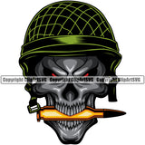 Military Army Gun Weapon Soldier Skull Wearing Helmet Mouth Inside Bullet Color Design Element Rights 2nd Amendment USA America American Art Design Logo Clipart SVG