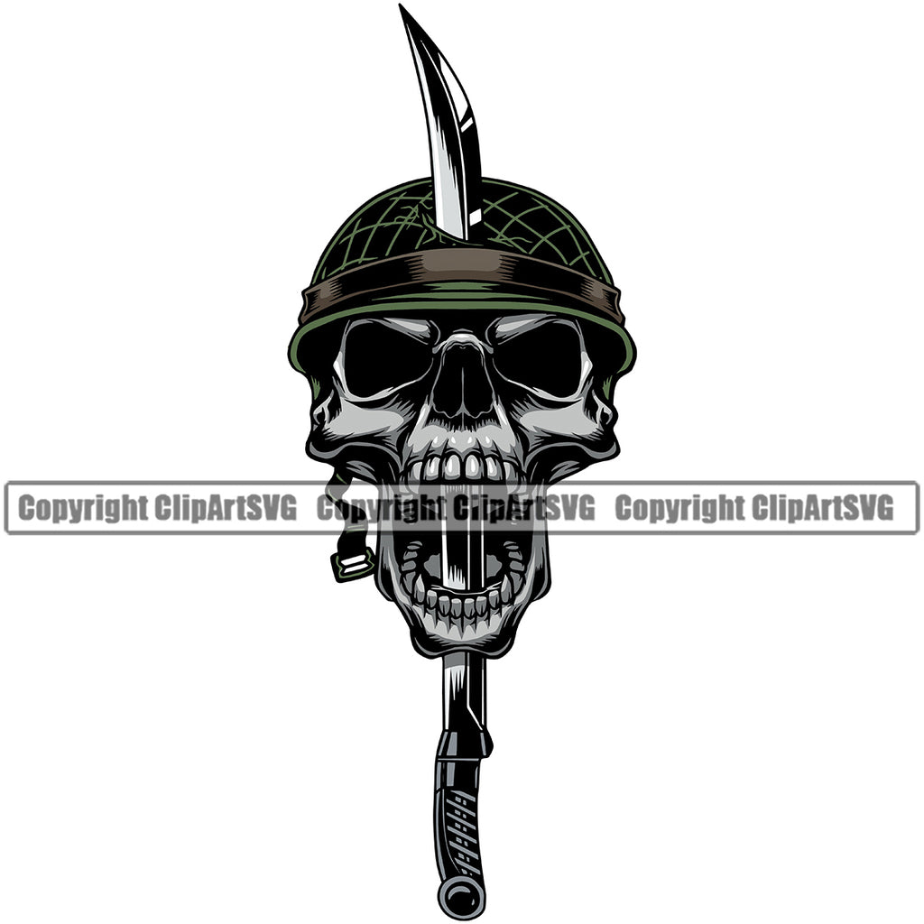 Military Army Gun Weapon Rights Soldier Skull Wearing Helmet Sword Design Element Amendment USA America American Art Design Logo Clipart SVG