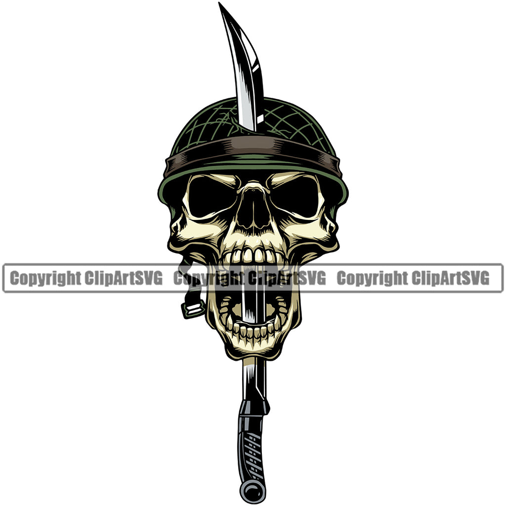 Military Army Gun Weapon Soldier Wearing Helmet Sword Break Skull Head Design Element Rights 2nd Amendment USA America American Art Design Logo Clipart SVG