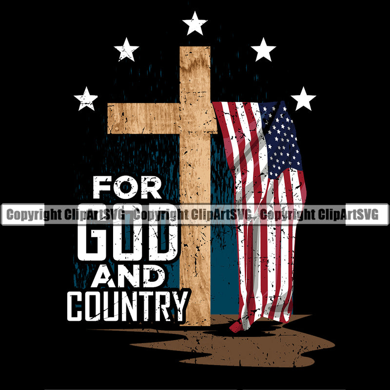 For God And Country USA Flag Gun Weapon Rights United States America 2nd Amendment American Cross Flag Color Design Element Black Background Military Army Art Design Logo Clipart SVG