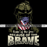 Solider Wearing USA Flag Bandanna Scarf Gun Weapon Rights United States Home Of The Free Because Of The Brave Quote Text Design Element Silhouette America 2nd Amendment American Military Army Art Design Logo Clipart SVG