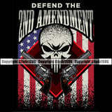 USA Flag Gun Weapon Rights United States America Defend The 2nd Amendment Color Quote Skull Skeleton Head Side Pistol Gun Design Element Solider American Military Army Art Design Logo Clipart SVG