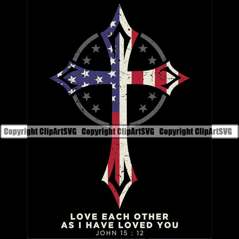 USA Flag Gun Weapon Rights United States America 2nd Amendment Solider Color Cross Black Background Design Element Love Each Other As I Have Loved You Quote Text American Military Army Art Design Logo Clipart SVG
