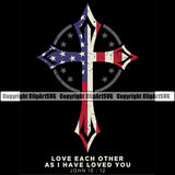 USA Flag Gun Weapon Rights United States America 2nd Amendment Solider Color Cross Black Background Design Element Love Each Other As I Have Loved You Quote Text American Military Army Art Design Logo Clipart SVG