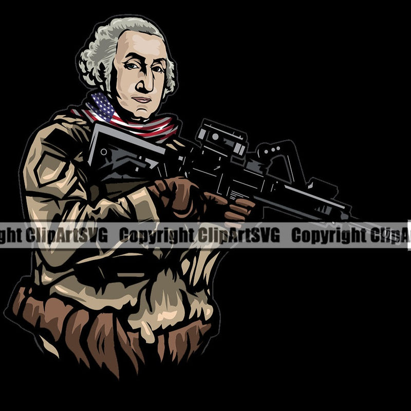 USA Flag Gun Weapon Rights United States America 2nd Amendment President George Washington Solider Silhouette Color Design Element Background Black American Military Army Art Design Logo Clipart SVG