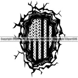 USA Flag Break Breaking Through Crack Cracked Wall Gun Weapon Rights United States America 2nd Amendment Solider Bullet Hole Black Color Vector Design Element American Military Army Art Design Logo Clipart SVG