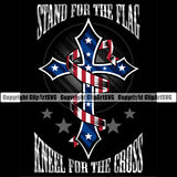 USA Flag Gun Weapon Rights United States America Stand For The Flag Kneel For The Cross Quote Text Design Element 2nd Amendment Black Background Solider American Military Army Art Design Logo Clipart SVG