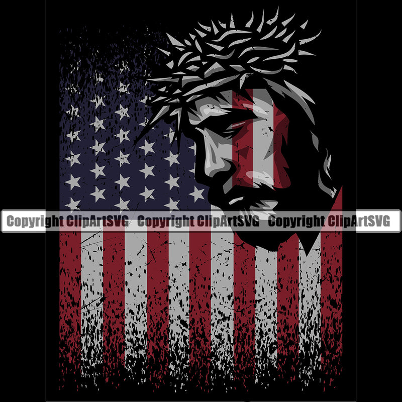 USA Flag Gun Weapon Rights United States America Flag Color Jesus Crist Christian Christianity Black Background Design Element 2nd Amendment American Military Army Art Design Logo Clipart SVG