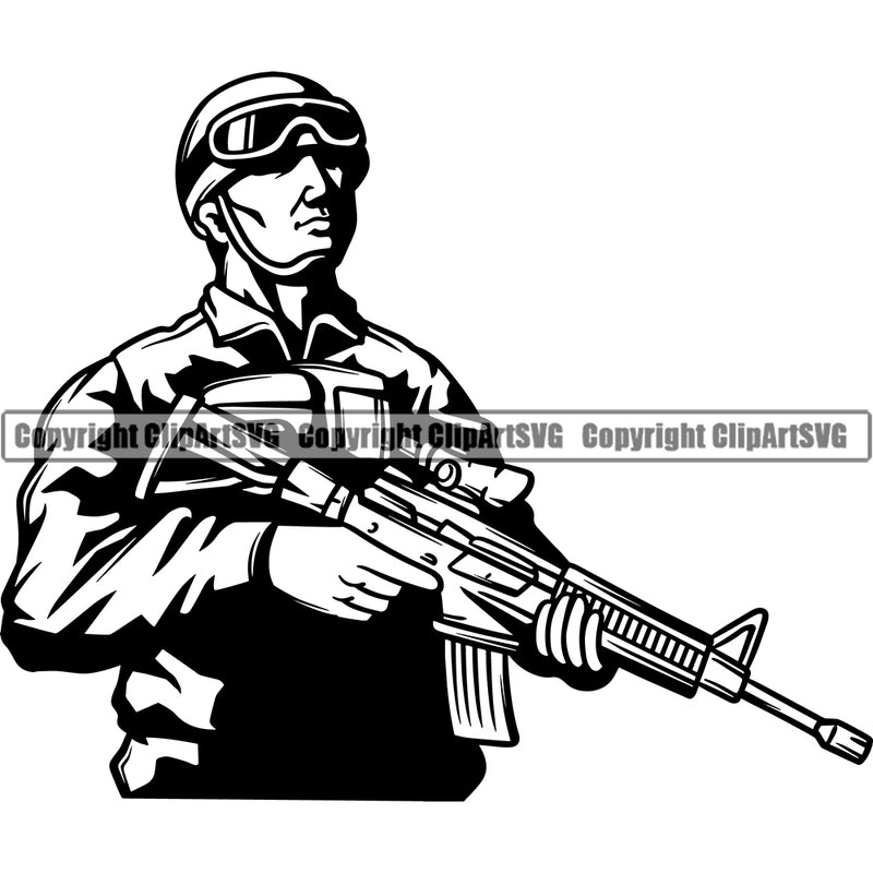 Military Army Gun Weapon Soldier Stand With Hand Gun Design Element Rights 2nd Amendment USA America American Art Design Logo Clipart SVG