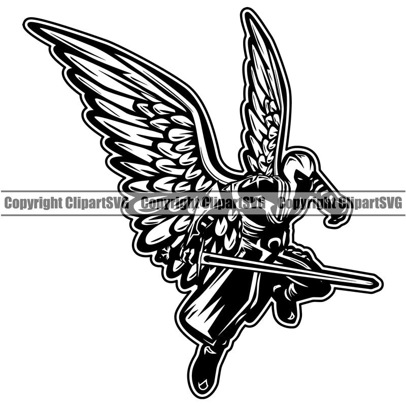 USA Flag Soldier Angel Gun Weapon Rights United States America 2nd Amendment Solider Wings Vector Design Element American Military Army Art Design Logo Clipart SVG