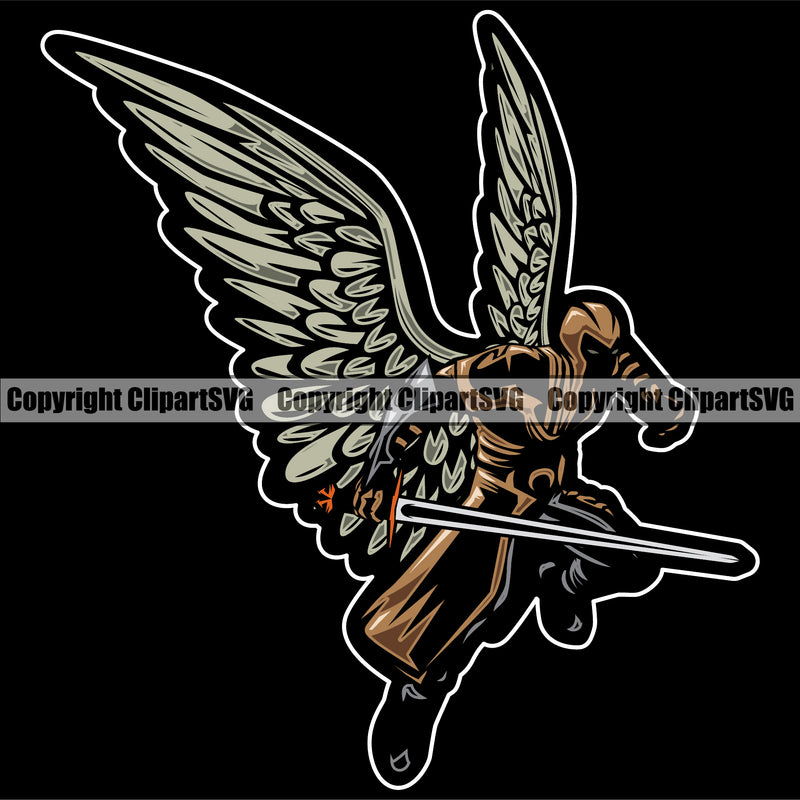USA Flag Soldier Angel Gun Weapon Rights United States America 2nd Amendment Solider Sword Wings Black Background Design Element American Military Army Art Design Logo Clipart SVG