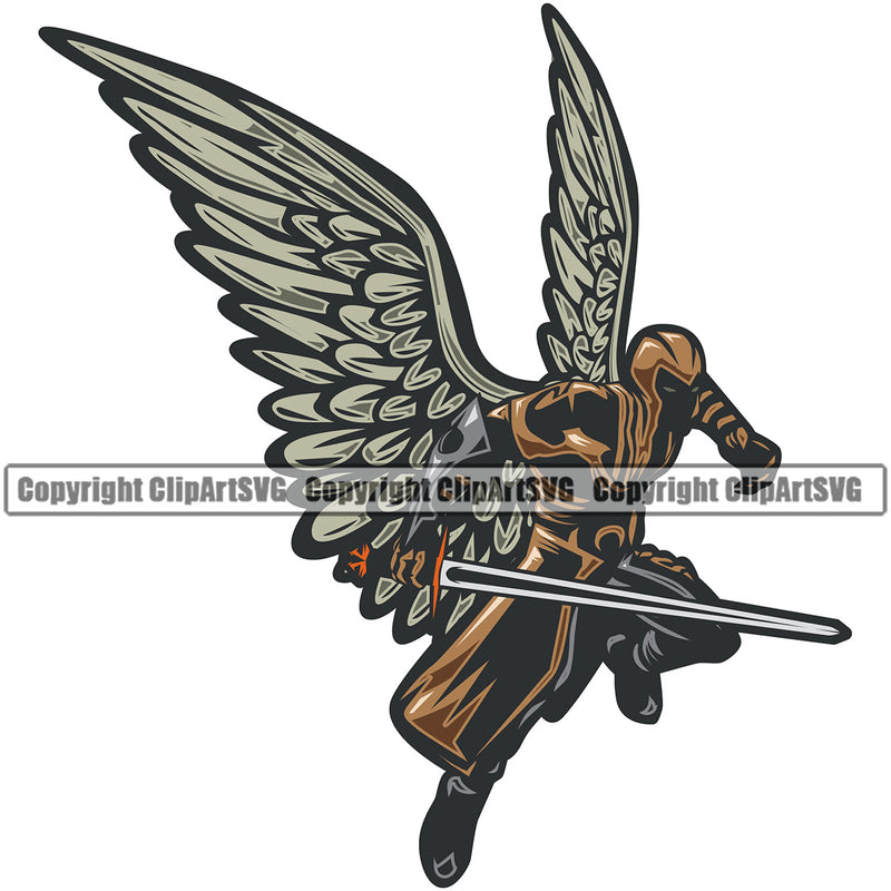 USA Flag Soldier Angel Gun Weapon Rights United States America 2nd Amendment Solider Sword Wings Color Design Element American Military Army Art Design Logo Clipart SVG