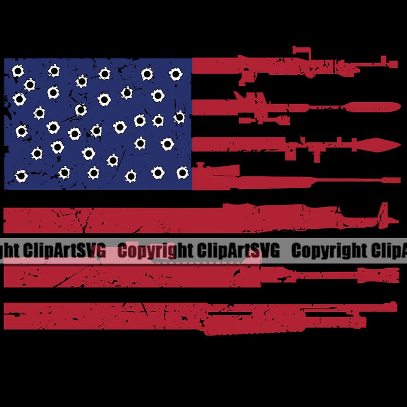 USA Flag Gun Rifle Machine Bazoka Weapon Rights United States America 2nd Amendment Solider American Flag Red Color Black Background Design Element Military Army Art Design Logo Clipart SVG