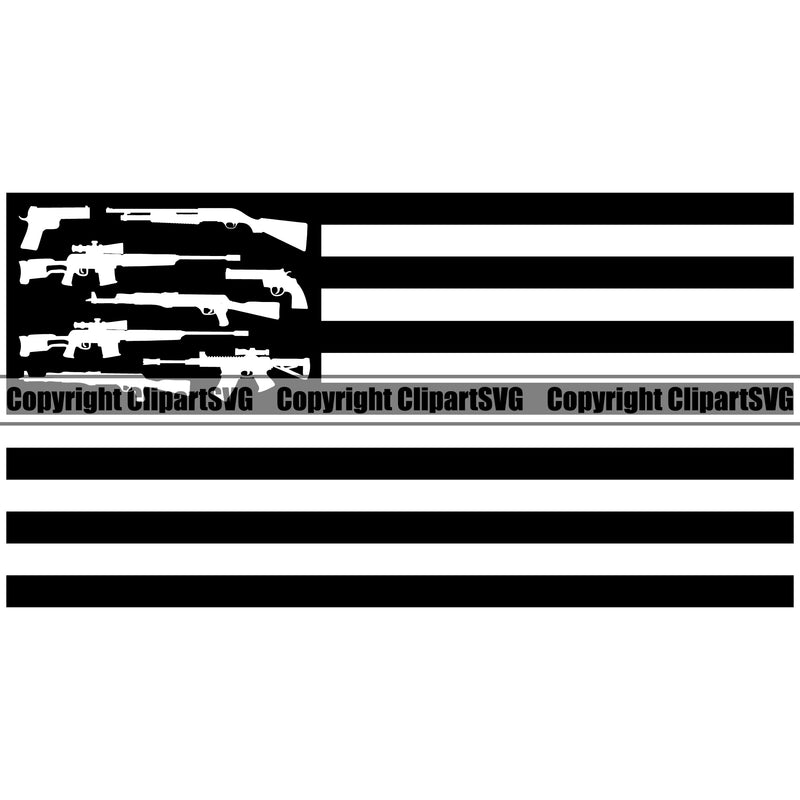 USA Flag Gun Rifle Machine Bazoka Weapon Rights United States America Gun Flag Black Color Design Element 2nd Amendment Solider American Military Army Art Design Logo Clipart SVG
