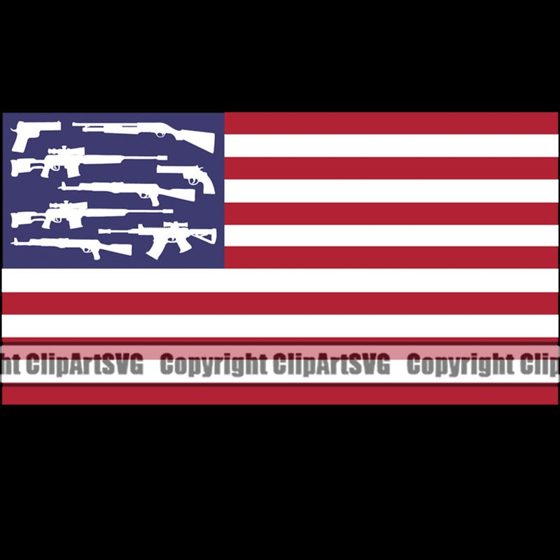 USA Flag Gun Rifle Machine Bazoka Weapon Rights United States America 2nd Amendment Solider American Color Flag Under Black Background Design Element Military Army Art Design Logo Clipart SVG