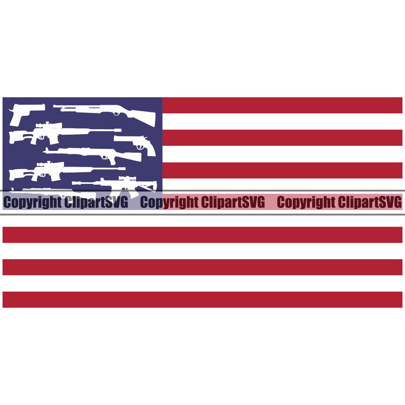 USA Flag Gun Rifle Machine Bazoka Weapon Rights United States America 2nd Amendment Solider American Color Flag Design Element Military Army Art Design Logo Clipart SVG