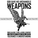 USA Flag Gun Weapon Rights United States America 2nd Amendment Solider Angel God Gave His Archangels Quote Text Eagle Wings Design Element Weapons American Military Army Art Design Logo Clipart SVG