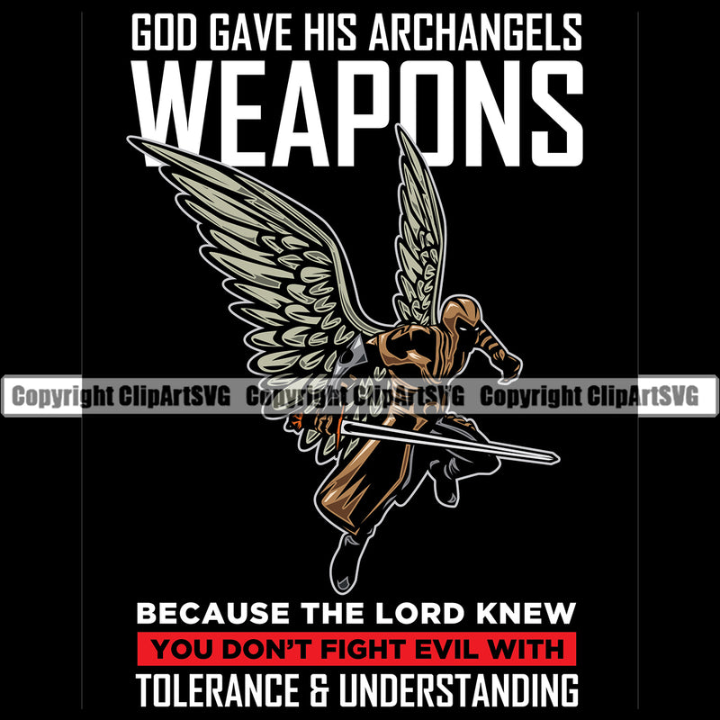 USA Flag Gun Weapon Rights United States America 2nd Amendment Solider Angel God Gave His Archangels Color Quote Text Black Background Eagle Wings Design Element Weapons American Military Army Art Design Logo Clipart SVG