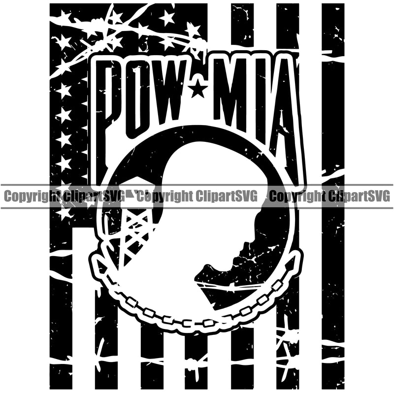 USA Flag POW MIA Prisoner Of War Missing In Action Gun Weapon Rights United States America 2nd Amendment Solider Silhouette Flag Circle Black Color Design Element American Military Army Art Design Logo Clipart SVG
