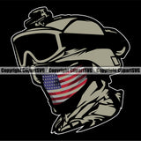 Soldier Wearing USA Flag Bandanna Scarf Helmet Goggles Gun Weapon Rights United States America 2nd Amendment Silhouette Color Head Black Background Design Element Solider American Military Army Art Design Logo Clipart SVG