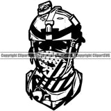 Soldier Wearing USA Flag Bandanna Scarf Weapon Rights United States America Silhouette Vector Design Element Face Mask 2nd Amendment Solider American Military Army Art Design Logo Clipart SVG