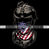 Soldier Wearing USA Flag Bandanna Scarf Gun Weapon Rights United States America 2nd Amendment Solider Silhouette Black Background Design Element Flag Color Mask American Military Army Art Design Logo Clipart SVG
