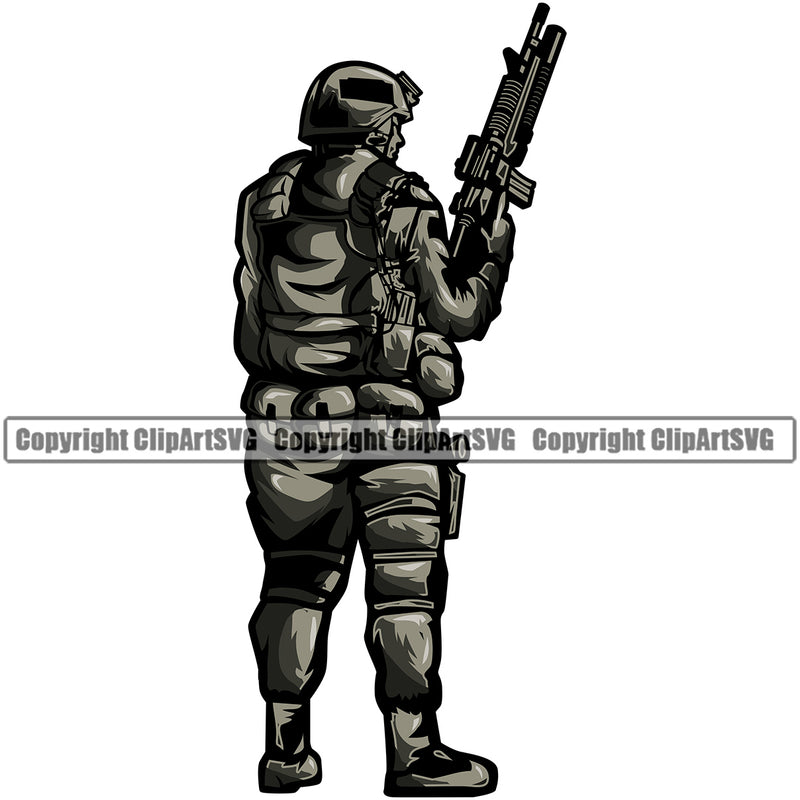 Military Army Gun Weapon Soldier Stand Hand Holding Gun Design Element Rights 2nd Amendment USA America American Art Design Logo Clipart SVG