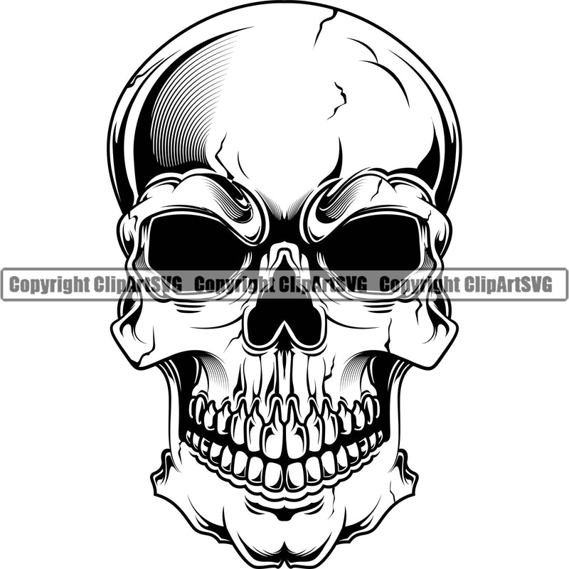 Scary Skull Skeleton Head Evil Horror Tattoo No Eyes Mouth Closed Logo Black Symbol Clipart SVG