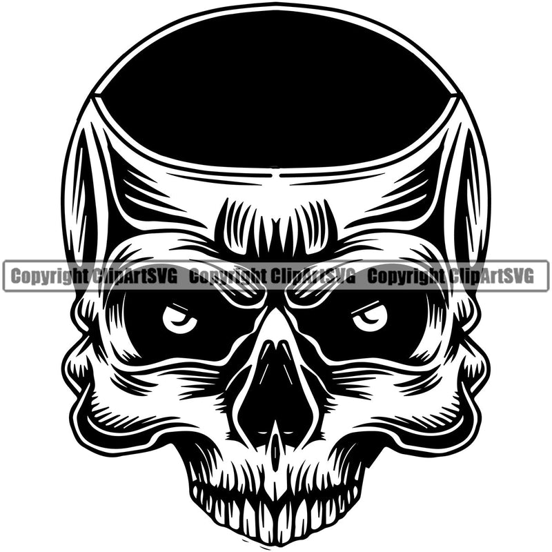 Scary Skull Skeleton Hole Eyes Head Evil Horror Tattoo Mouth Closed Black Logo Symbol Clipart SVG