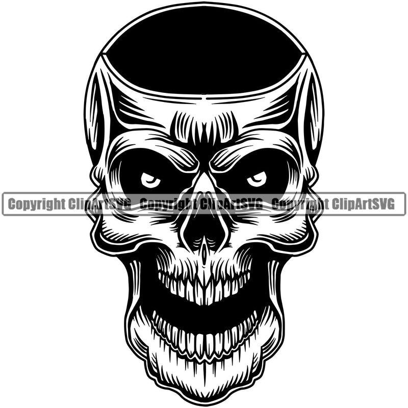 Scary Skull Skeleton Head Evil Horror Tattoo Hole Eyes Mouth Closed Logo Symbol Black Clipart SVG