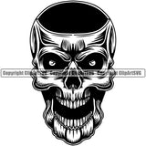 Scary Skull Skeleton Head Evil Horror Tattoo Hole Eyes Mouth Closed Logo Black Symbol Clipart SVG