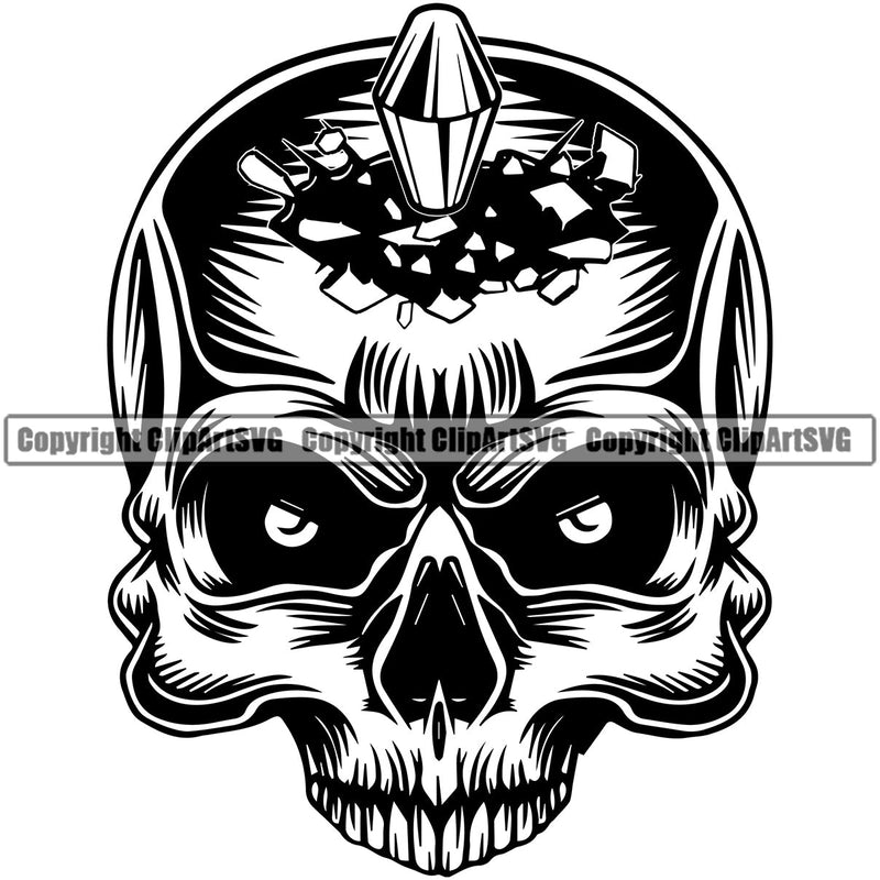 Skull Head Skeleton Face Scary Skull Dead Head Evil Kill Killer Bullet Eye Tattoo Satan Devil Vintage Design Element Logo Clipart SVG