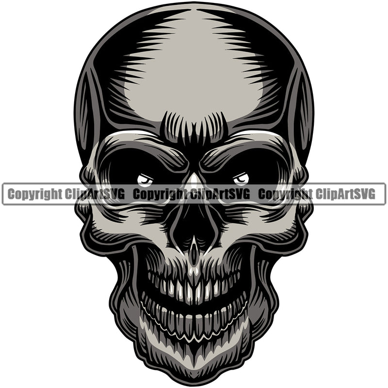 Scary Skull Skeleton Head Evil Horror Tattoo Eyes Mouth Open Yelling Screaming Color Logo Symbol Clipart SVG